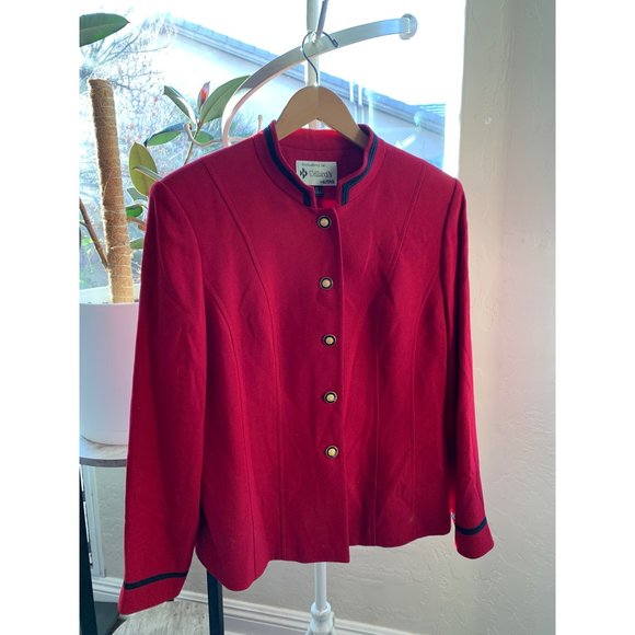 Kasper for Dillards Red Blazer Size 12 Lined 5 Button Stand Collar Holiday 6618 - Picture 12 of 14